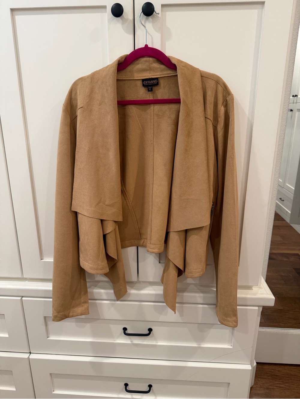 Shyanne Draped Open-Front Jacket in Tan